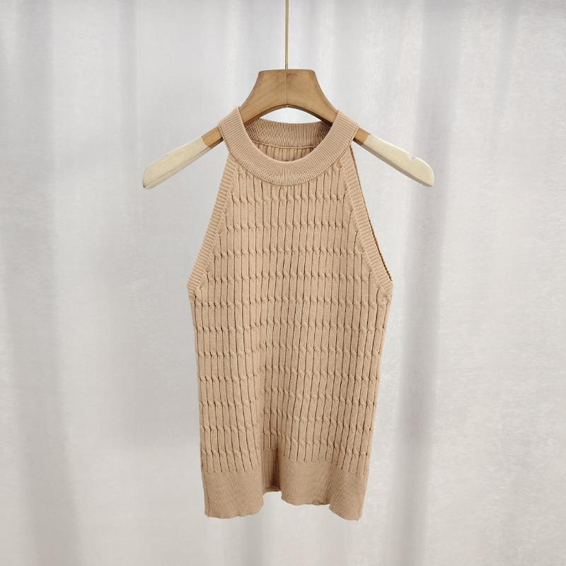 Summer Korean Solid Color Halter Neck Sleeveless Slim Twist Knit Vest For Women