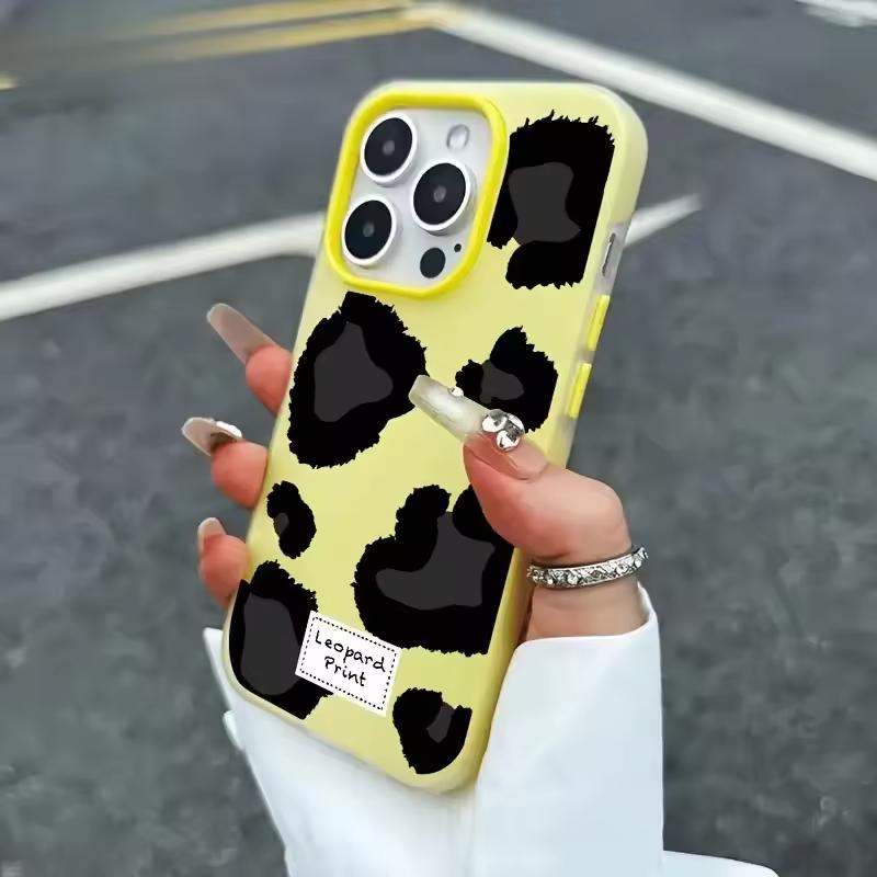 Простой Черный Чехол-Жвачка с Леопардовым Принтом для iPhone 17 AIR 16 15 14 13 12 11 PRO MAX PLUS Y2K Ударопрочный Силиконовый Чехол