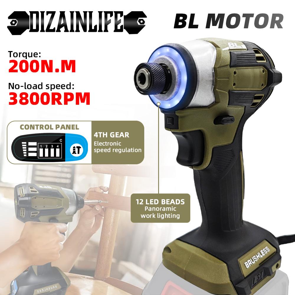 200N.m Brushless Electric Impact Wrench 4 Gear Speed Screwdriver Cordless Wrench Power Tool with 12 Led Light for Makita Battery