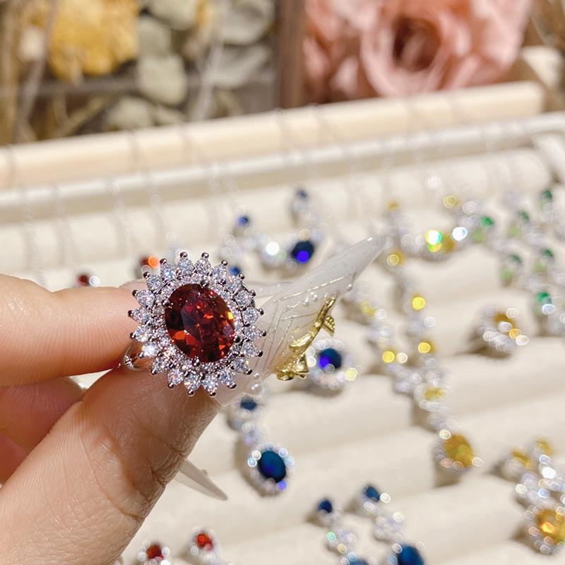 Камелия Французский Яркий Имитация Рубина Свадебный Набор, 18К Полное Бриллиантовое Покрытие Элегантные и Благородные Серьги Открытое Кольцо