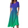 Ladies Casual Fashion Gradient Print V-Neck Short Sleeve Waist Long Swing Dress