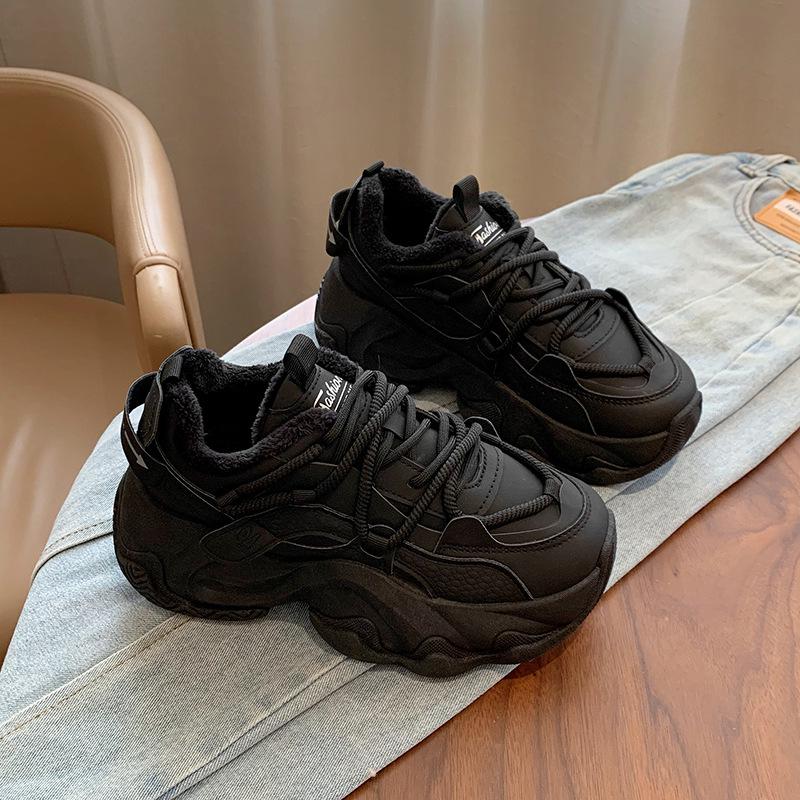 2024 Winter Plus Velvet Dad Shoes - Korean Style Women's Height-Increasing Sports Sneakers, Warm and Casual (FB3306-2)