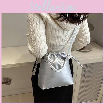 Стильная зимняя сумка-ведро для женщин в черном, белом, хаки, серебристом и коричневом цветах