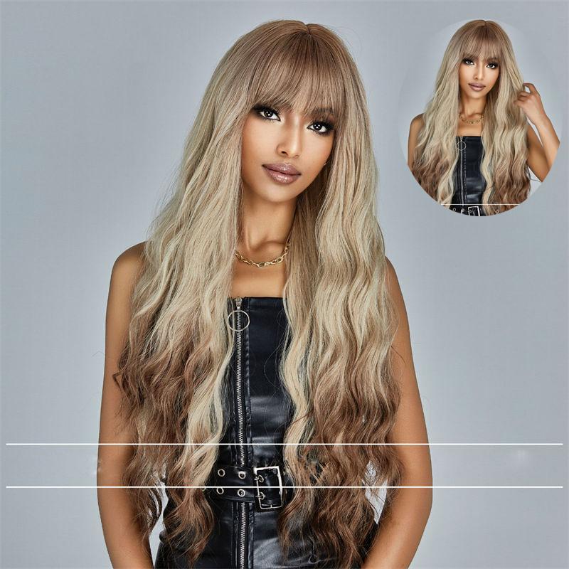 Модные кудрявые волосы Натуральный пушистый парик Парик на всю голову Градиентный золотистый Длинные Модные