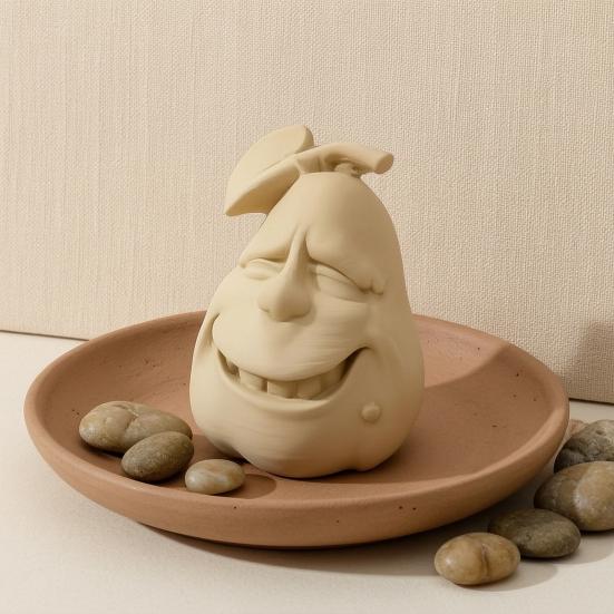 Офисный Рабочий Стол Веселый Орнамент 3D Печатная Фигурка Груши с Выражением, Компактный Орнамент Улыбающееся Лицо, Юмористическое Настольное Украшение Мини-Размера для Рабочего Стола