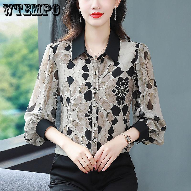 Рубашка для мамы среднего возраста, женская, осенняя, новый стиль, стильный, универсальный, тонкий, с принтом, с длинным рукавом
