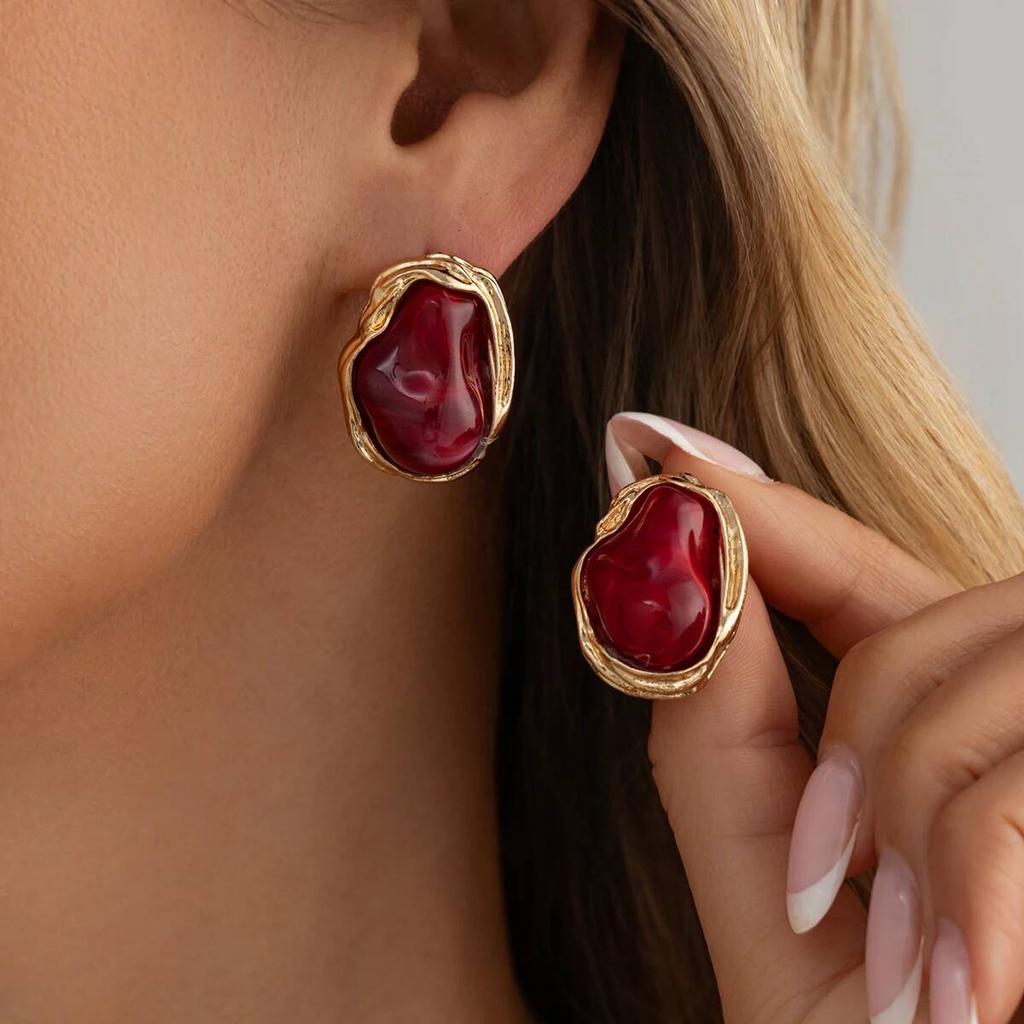 Salircon 8 Colors Classic Irregular Inlaid Resin Stud Earrings Women Vintage Geometry Acrylic Piercing Earrings Fashion Jewelry