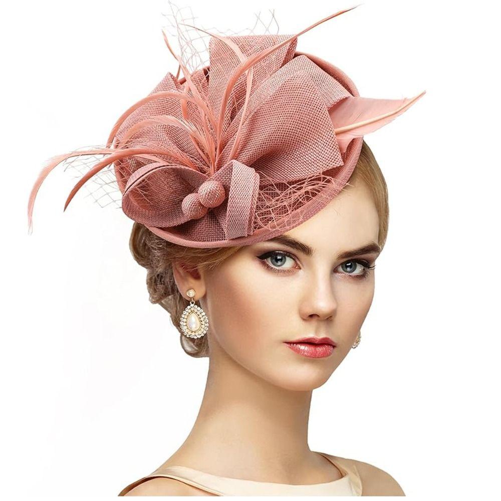 Elegant Tea Party Mesh Hair Band Bowknot Bride Headdress Party Feathers Fascinator Hat Lady