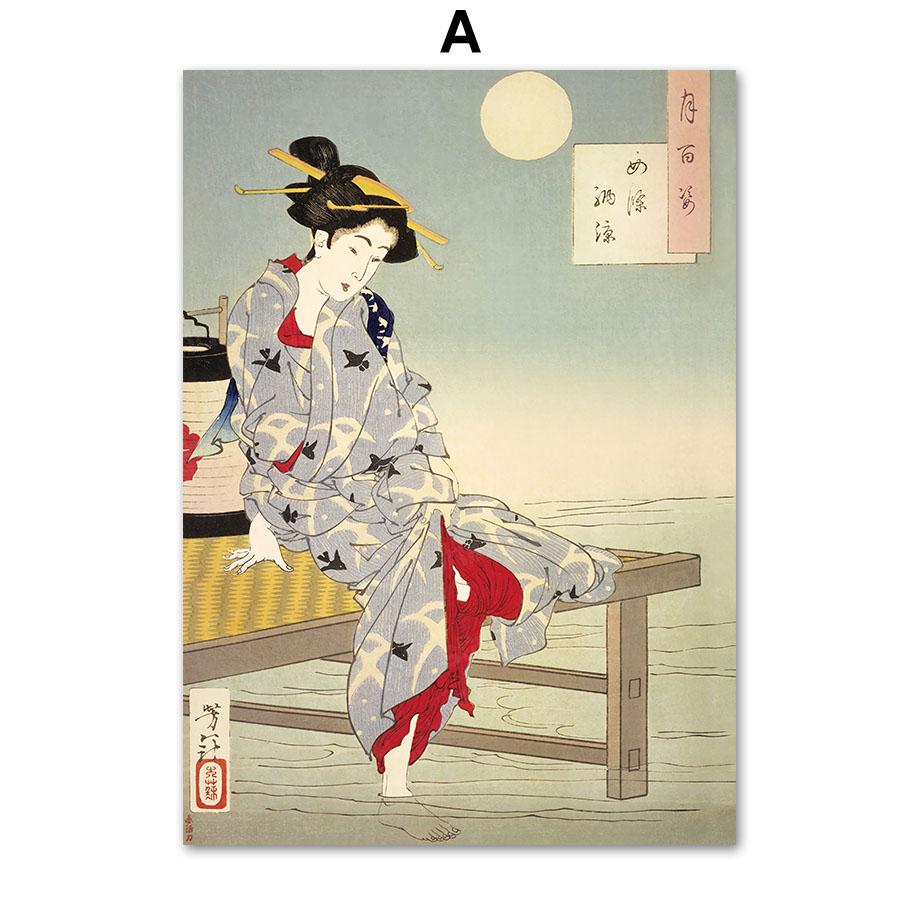 Женщина лиса кошка журавль серфинг цветок японские плакаты укиё-э и принты настенная живопись на холсте для гостиной декоративные картины