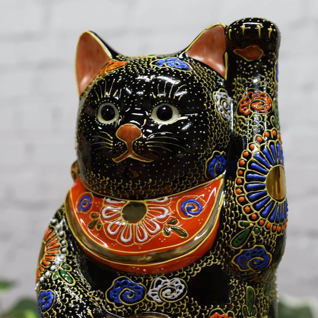 Фигурка Счастливый Кот Керамика Кутани Левая Лапа Овальный Счастливый Кот Куромори Фэн-шуй Удача Процветание Бизнеса Японский Стиль Интерьер