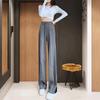 Autumn Color-Block Wide-Leg Pants for Women Mid-Waist Slimming Thickened Loose Straight-Leg Athletic Casual Trousers with Drape