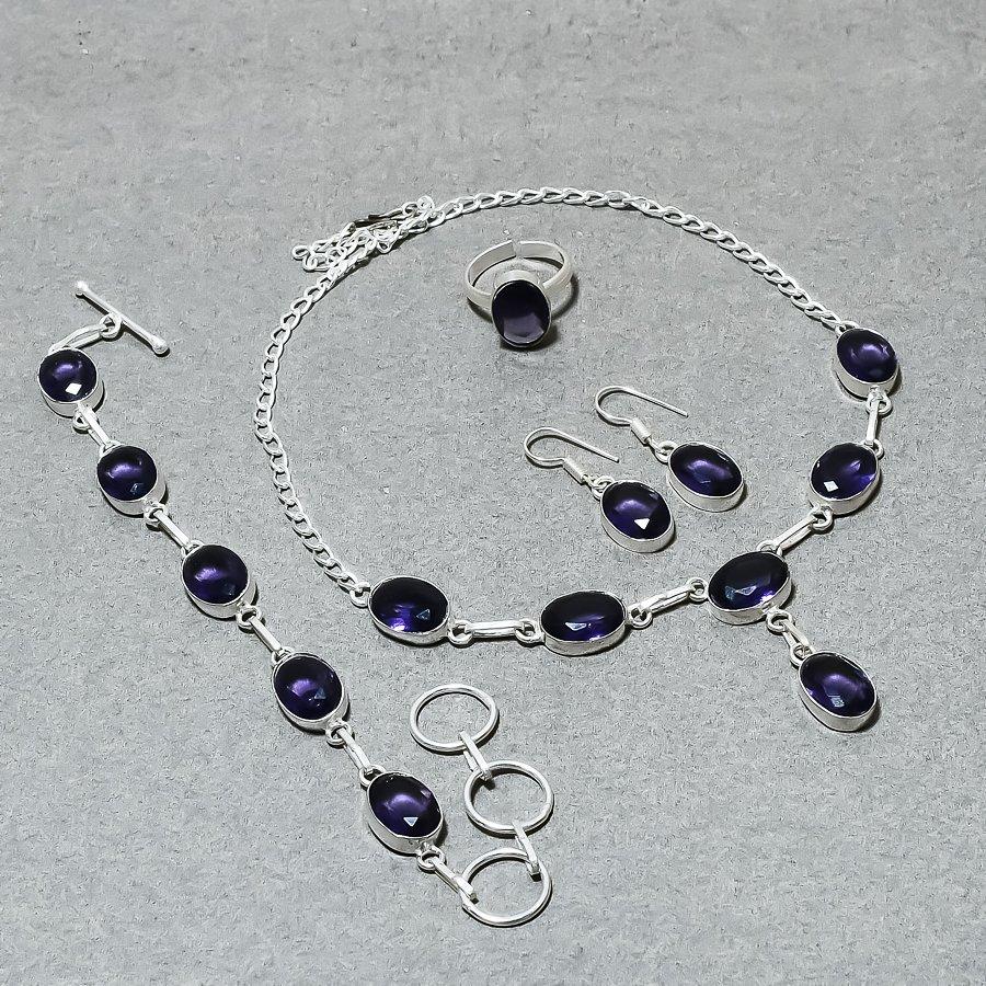 African Amethyst Oval Shape Gemstone Jewelry Set Necklace Bracelet Ring Earrings