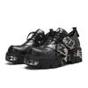 New Gothic Punk Shoes Dark Flame Embroidery Chunky Platform Low Top Women Retro Leather Shoes