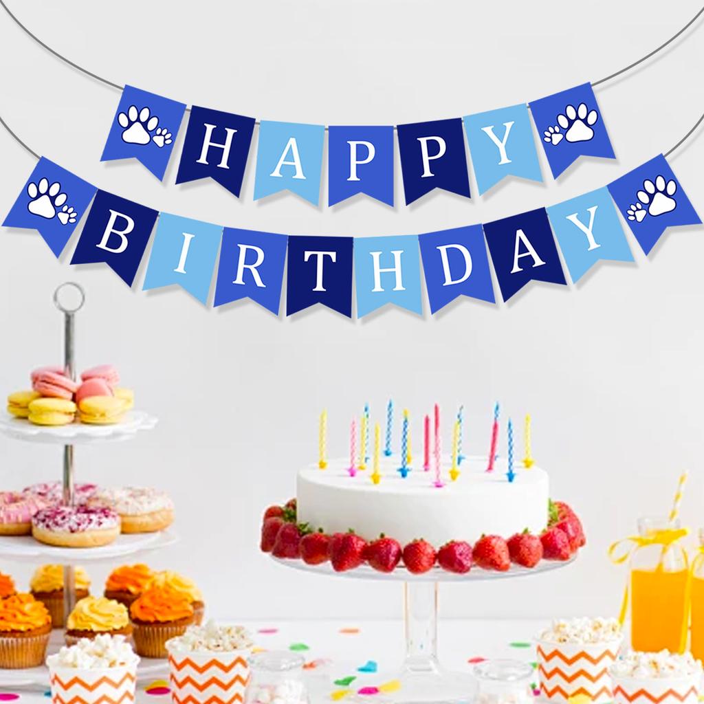 Pet Birthday Party Flag Cartoon Theme Arrangement Dog Paws Paper Banner Customization