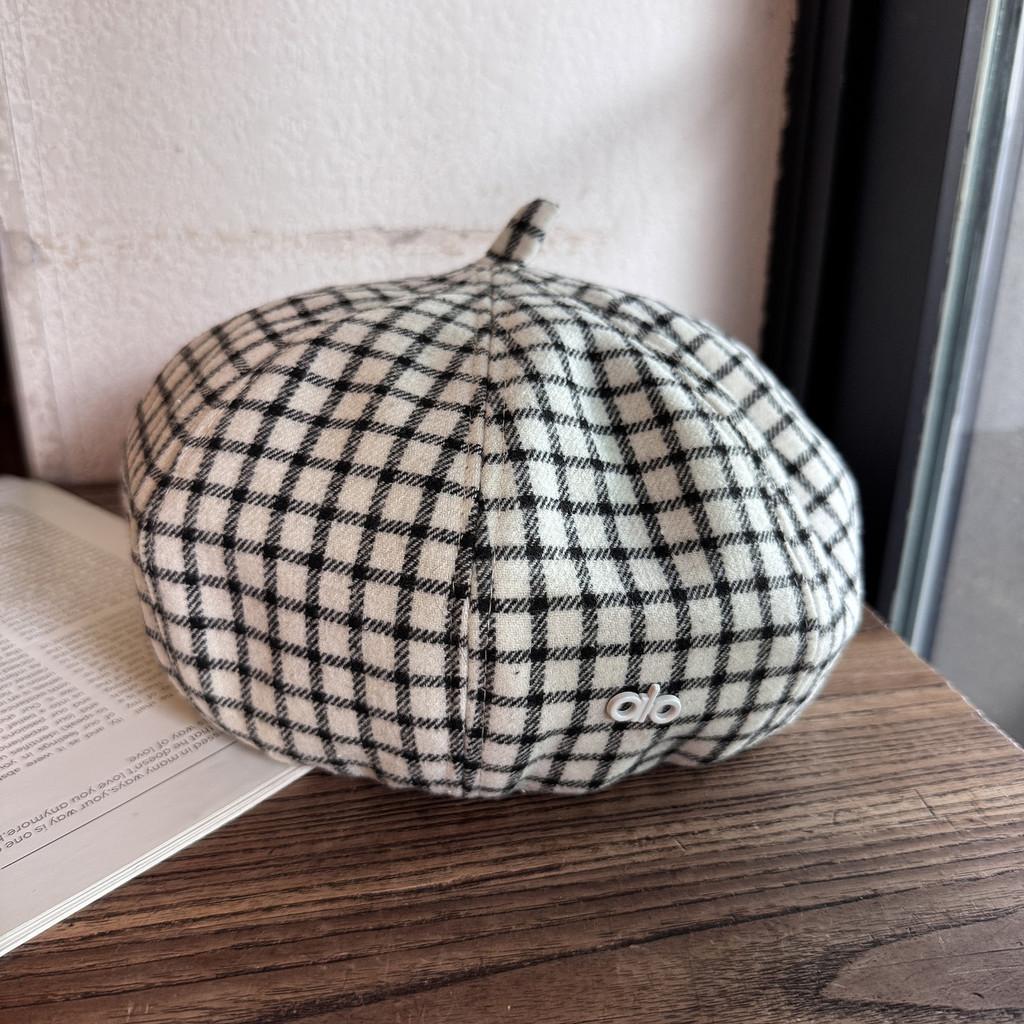Color Clashing Grid Artistic Vintage Beret Hat Geometric Elements Spring Women