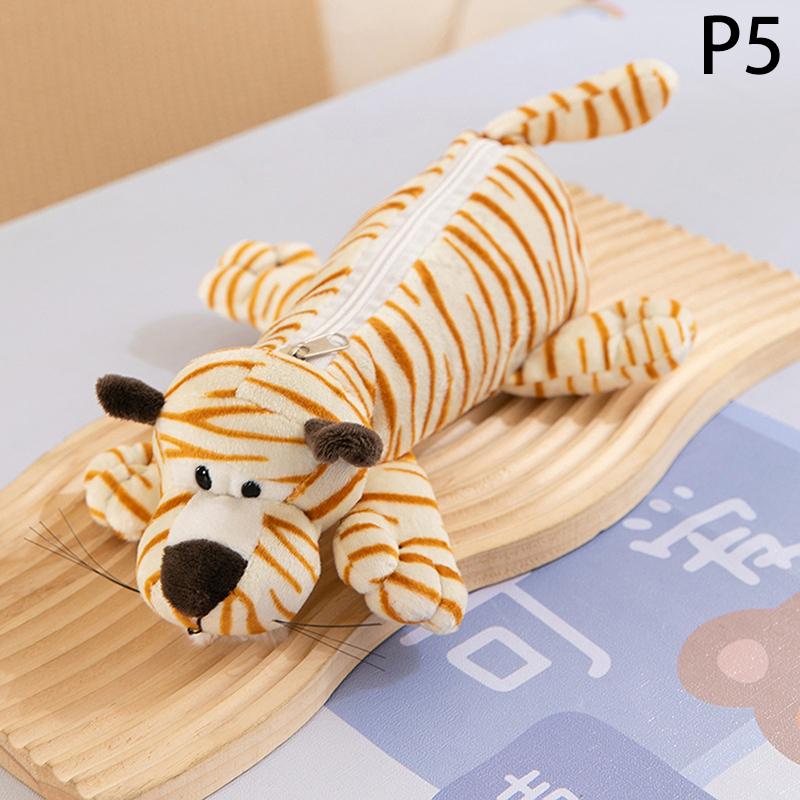 Мультяшный чехол для ручки в виде слона и льва, плюшевый чехол для детской школьной сумки, вместительная сумка для хранения канцелярских принадлежностей для подарка ребенку