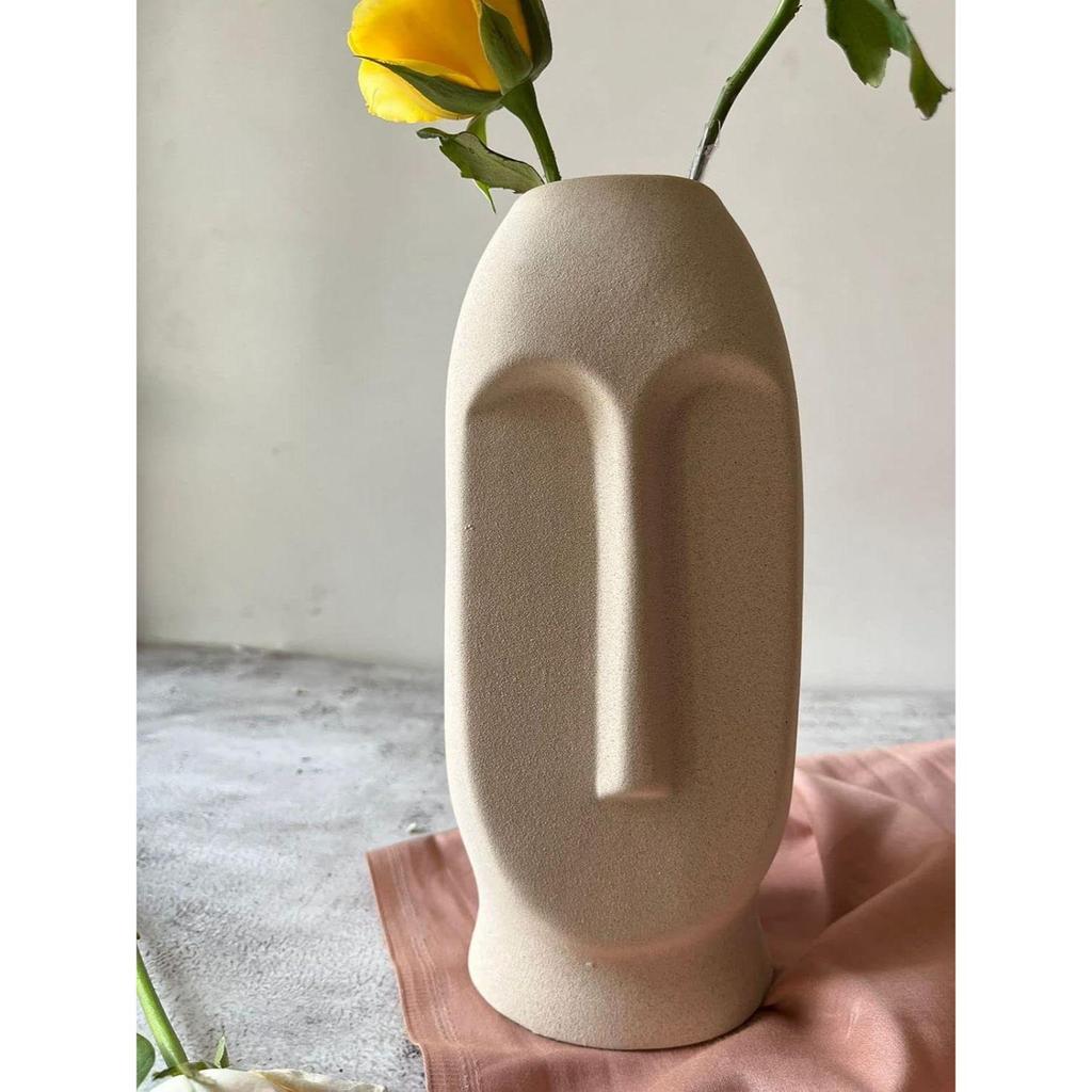 Керамическая ваза с абстрактным лицом Combo Pack | Керамическая ваза для цветов | Матовый (Грубый) Отделка, 10 дюймов (Черно-белый)