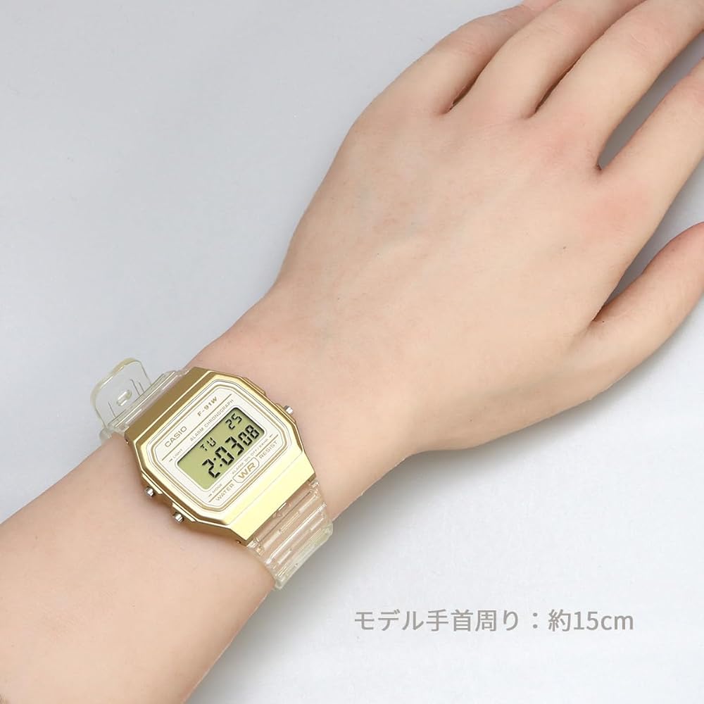 Casio F-91WS-7A2 Цифровые кварцевые часы Унисекс Золотой Прозрачный Цвет Модный Стиль