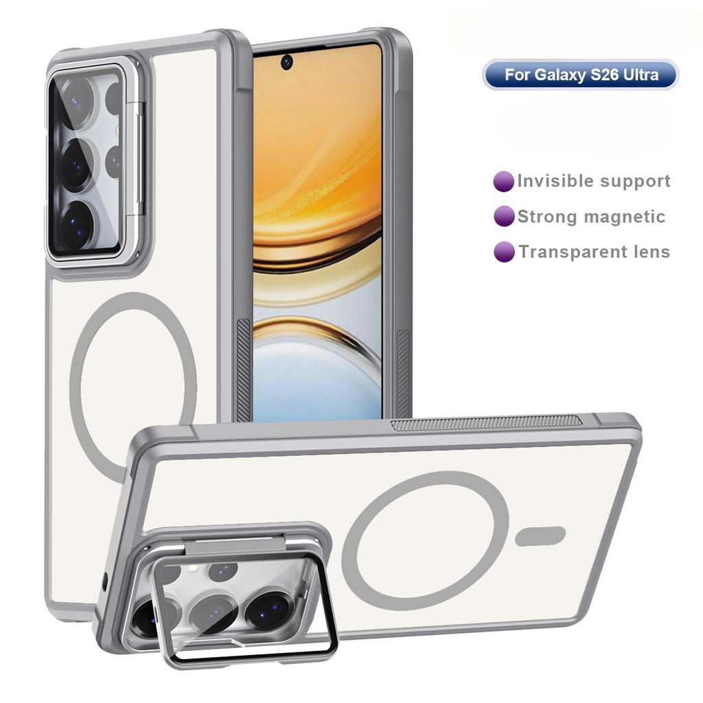 Magnetic Shockproof Phone Case for Samsung Galaxy S26 S25 Ultra S24 Plus S23 FE Invisible Bracket Acrylic Lens Protection Cover