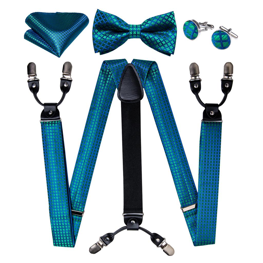 Dibangu Мужские подтяжки, регулируемые подтяжки, галстук-бабочка, карманные квадратные запонки, набор для мужчин, ширина 3,5 см, эластичные