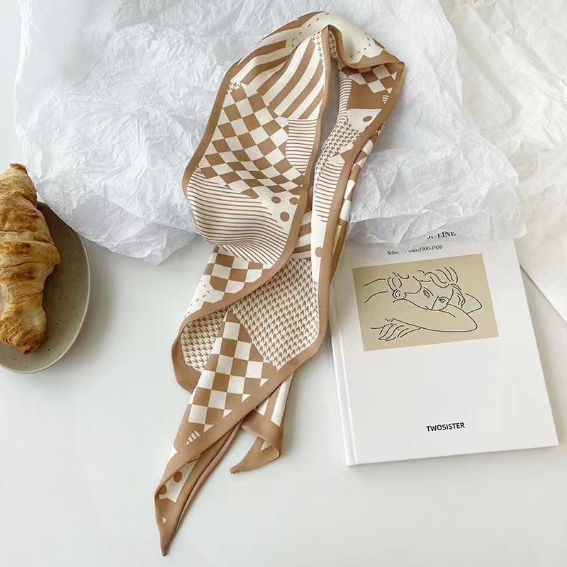 Маленький белый и нежно-зеленый шелковый шарф для женщин, тонкая лента, повязка на голову, резинка для волос, украшение для сумки, длинный