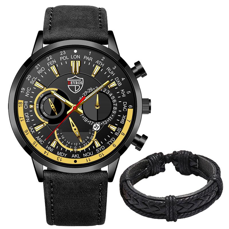 Модные мужские часы класса люкс для мужчин, деловые кожаные кварцевые наручные часы, мужские повседневные спортивные часы с браслетом и светящимися часами