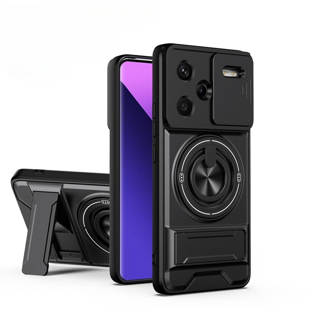 Чехол для телефона Xiaomi Redmi Note 14 13 12 Pro Plus Note 15 14 5G 4G со сдвижной крышкой для камеры, магнитным держателем-кольцом, подставкой, жесткая крышка