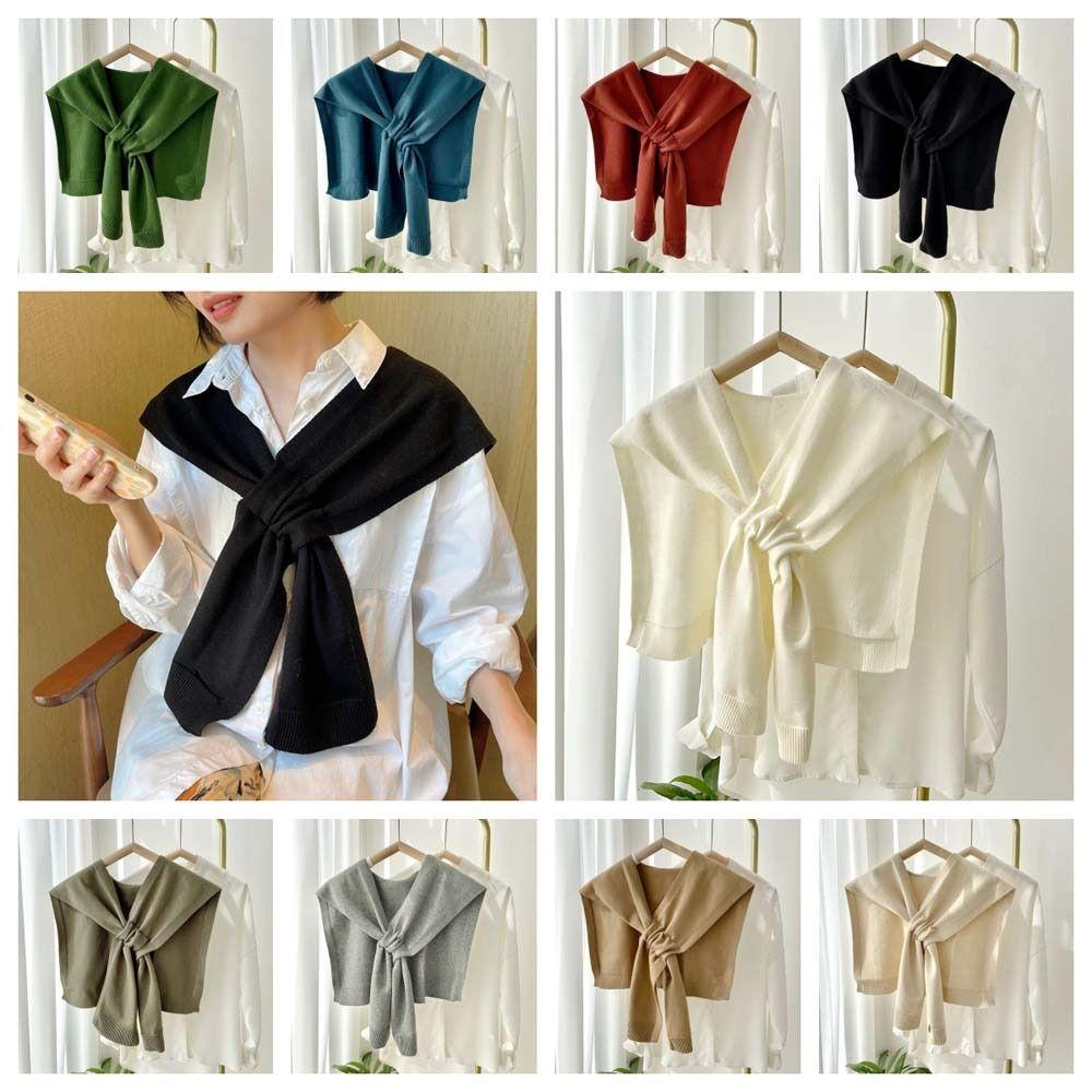 Cape Knitted Shawl Sunscreen Wool Scarves All-match Solid Color Scarf Outdoor