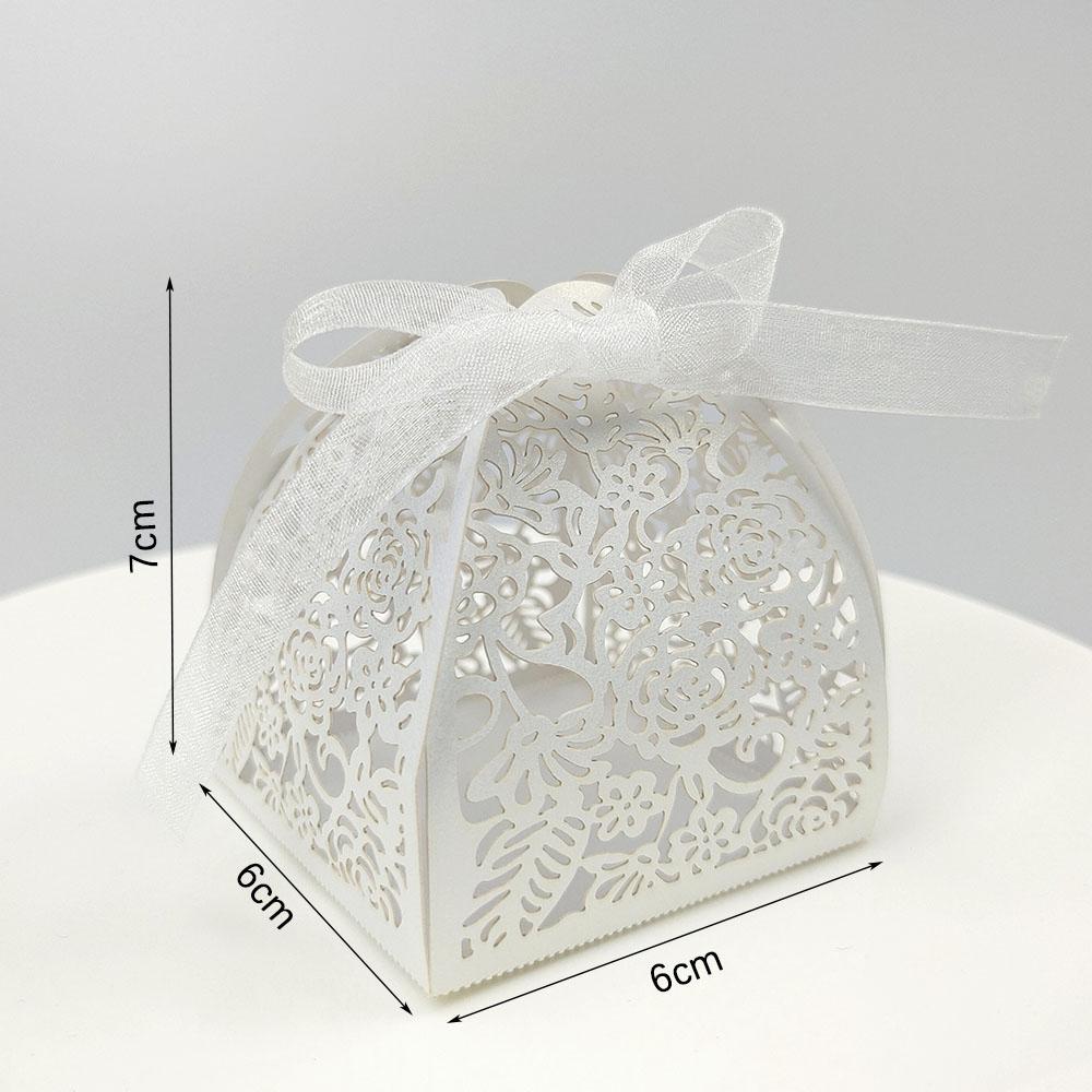 50Pcs Wedding Candy Gift Paper Box Love Herat Laser Hollow Favors Boxes with Ribbon for Wedding Birthday Baby Shower Party Decor