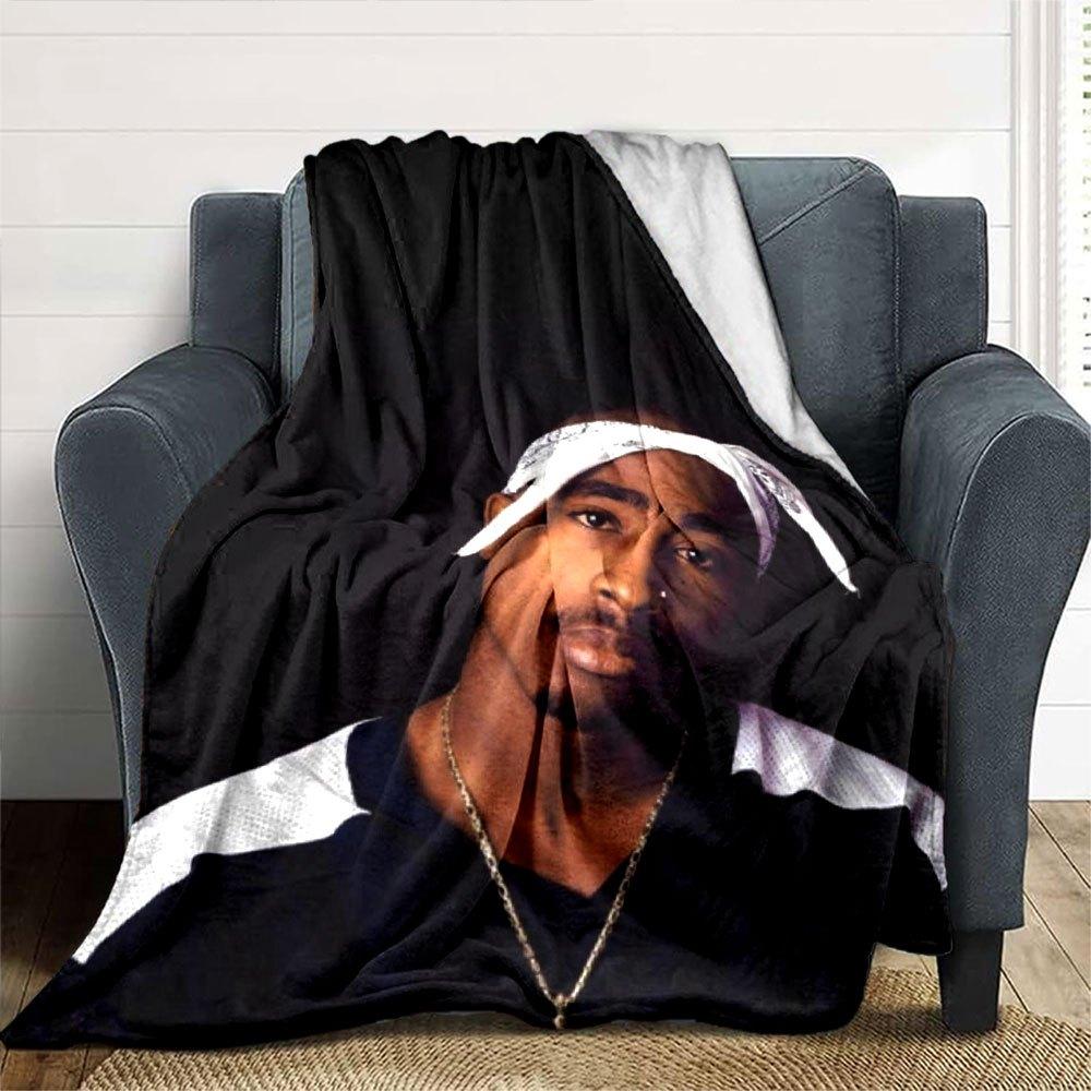 1 шт. Плед в стиле Hip Hop 2Pac, Мягкий, Легкий, Для всех сезонов, Многоцелевой плед для дивана, кровати, офиса и пикников, Французский стиль с культовыми обложками альбомов и цитатами