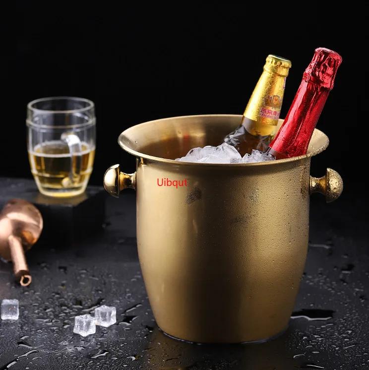 wine beer Cocktail cooler bucket black Gold Ice Bucket Beer Stainless Steel Wine Ice pail Cooler Box Bucket barrel KTV Bar tool
