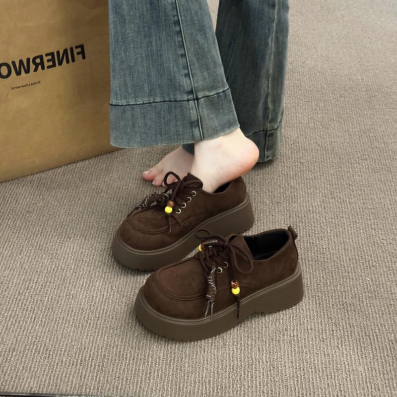 Платформа Британский стиль маленькие кожаные туфли женские осень 2025 новые Boken женские туфли ретро большая голова одинарные туфли коричневые лоферы