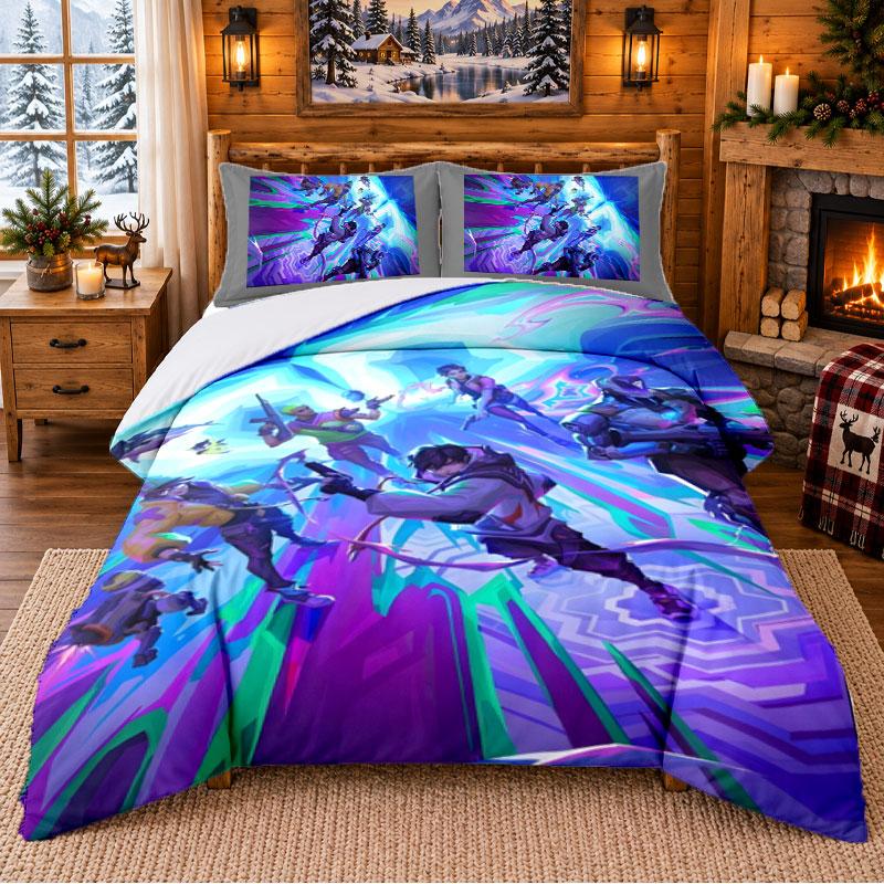 Valorant Pattern Bedding 3Pcs Set Bed Sheet And Pillowcases For Indoor Bedroom