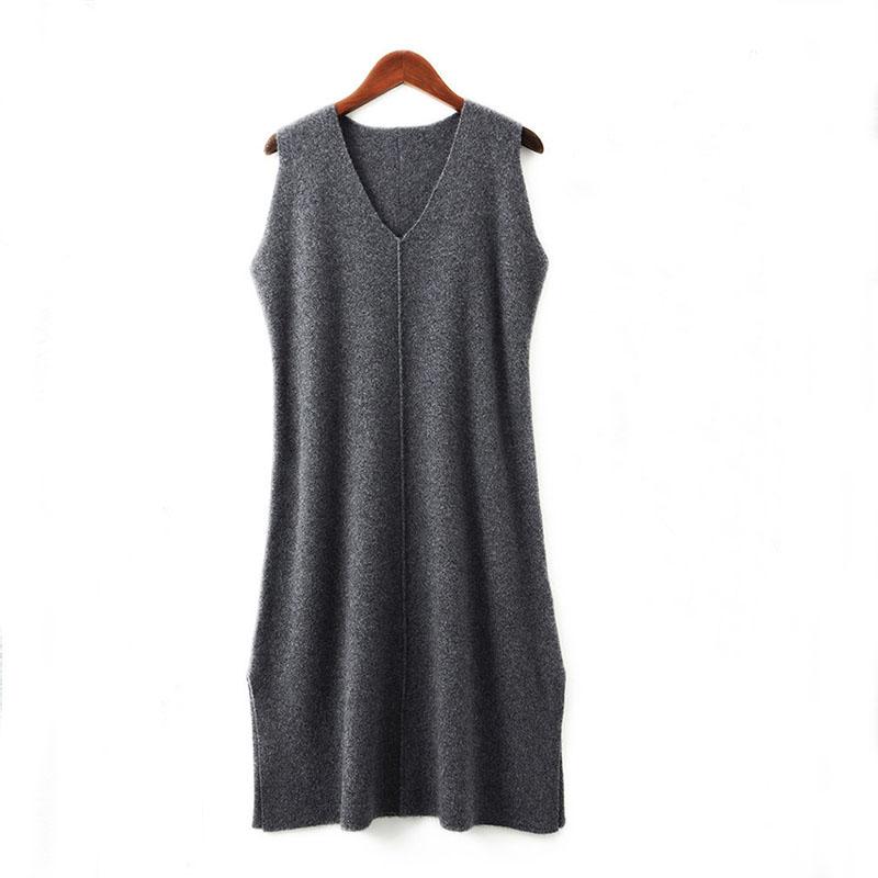 Осенне-зимний шерстяной вязаный жилет, подвесное платье, женское длинное свободное платье без рукавов высокого класса, шерстяное платье, жилет, пуловер