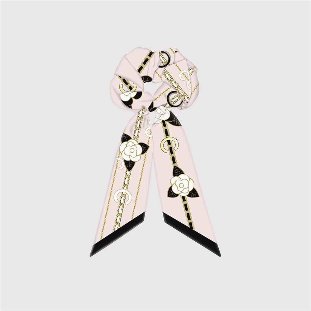 Большие резинки для волос из натурального шелка, резинки, завязки для волос, с принтом цепочки, эластичные резинки для волос, для хвостика, женские, элегантные, аксессуар для волос в виде шарфа