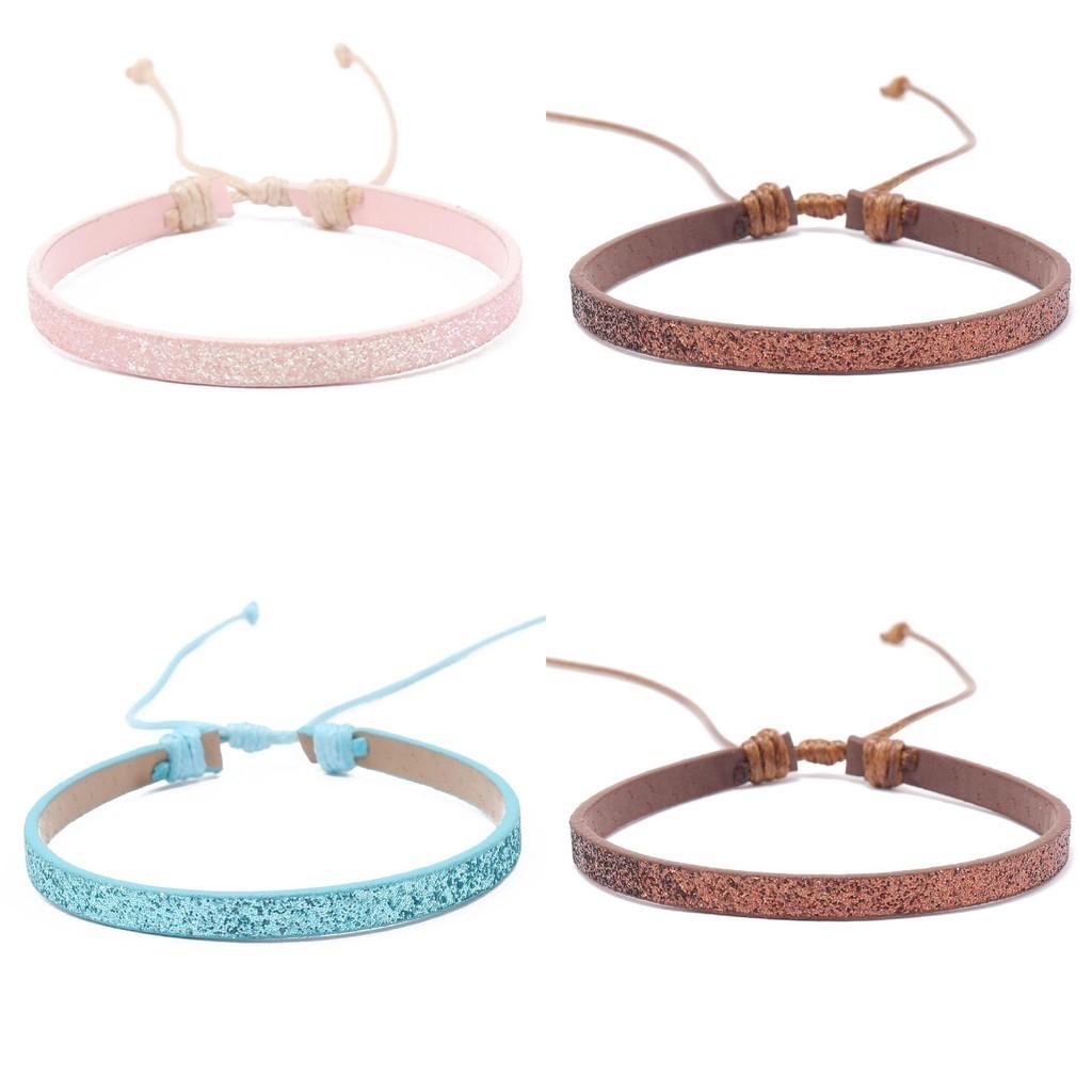 Colorful Sparkly Pu Leather Handmade Pullable Women's Bracelet Simple And Artistic European And American Style