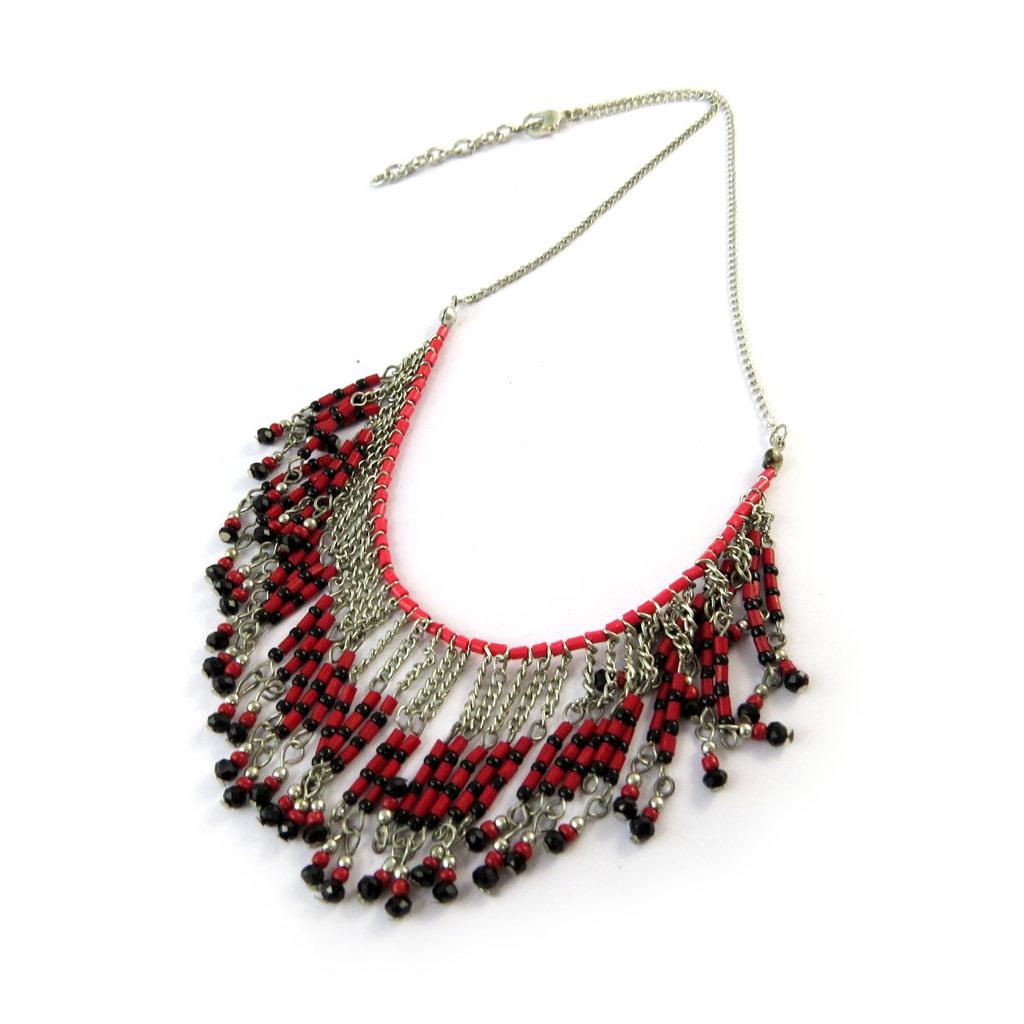 Les Trésors De Lily [N8268] - Designer Necklace 'Kilimanjaro' Red Black Silver