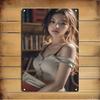 Металлический настенный арт Знак Женщина Книжная полка Портрет Минималистичный Декор для кафе Коричневый Железный Постер Предварительно просверленные отверстия