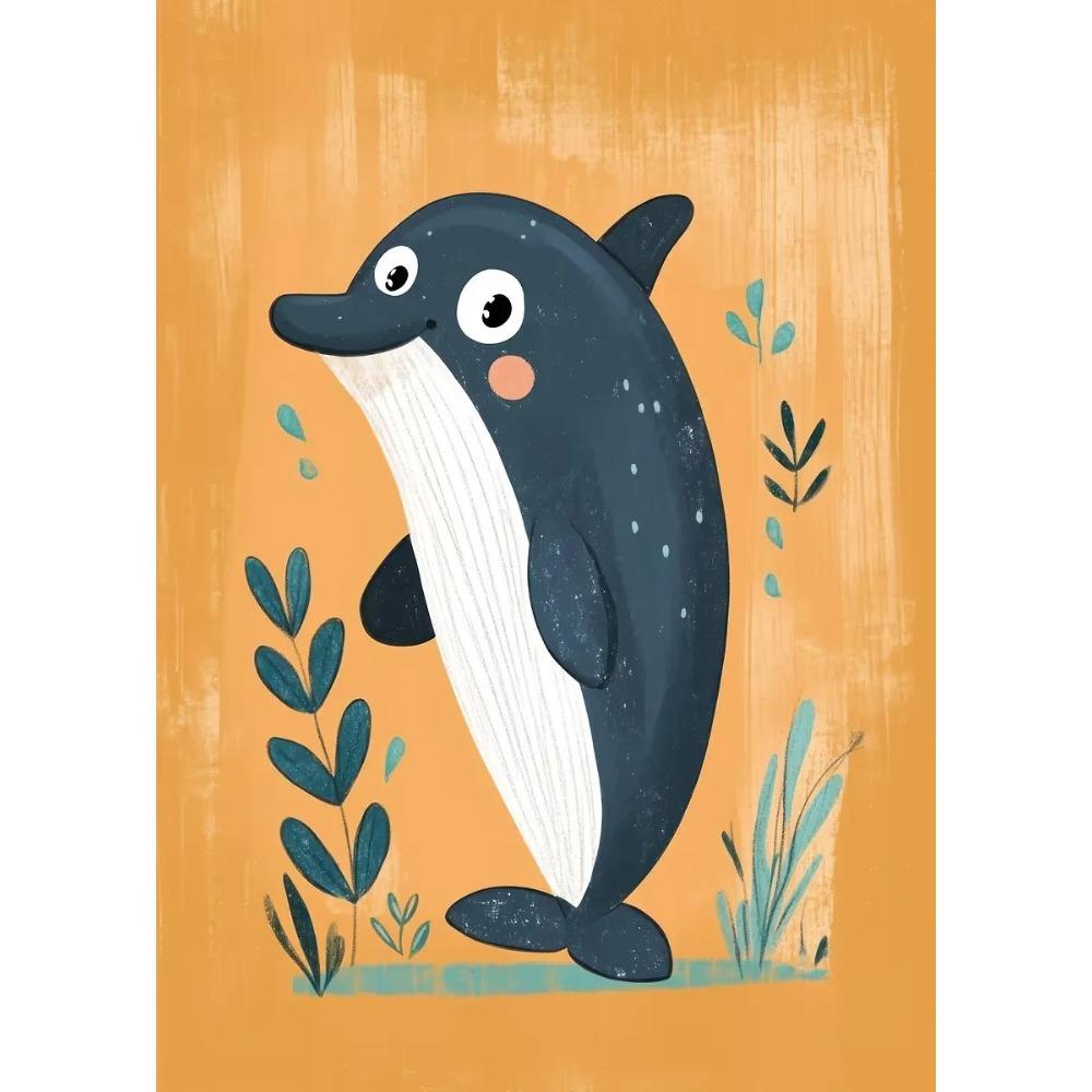 Милые улыбающиеся мультяшные дельфин корова сова единорог постеры выразительные глаза принты холст живопись настенная картина декор для дома детской комнаты