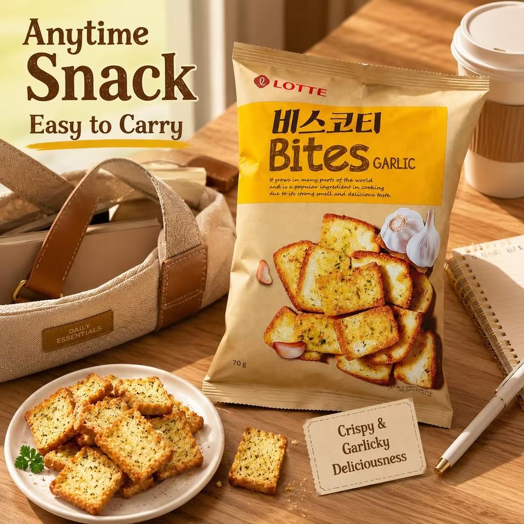 Запеченные хлебные чипсы Lotte с чесноком 70 г