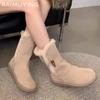 Меховые женские полусапожки из замши на плоской подошве, женская обувь 2025 года, тренд, зимняя мода, бренд, спорт, повседневные, удобные, для ходьбы, женские зимние ботинки