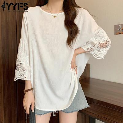 Женские модные повседневные летние весенние однотонные блузки и рубашки с круглым вырезом и рукавами 3/4 с принтом