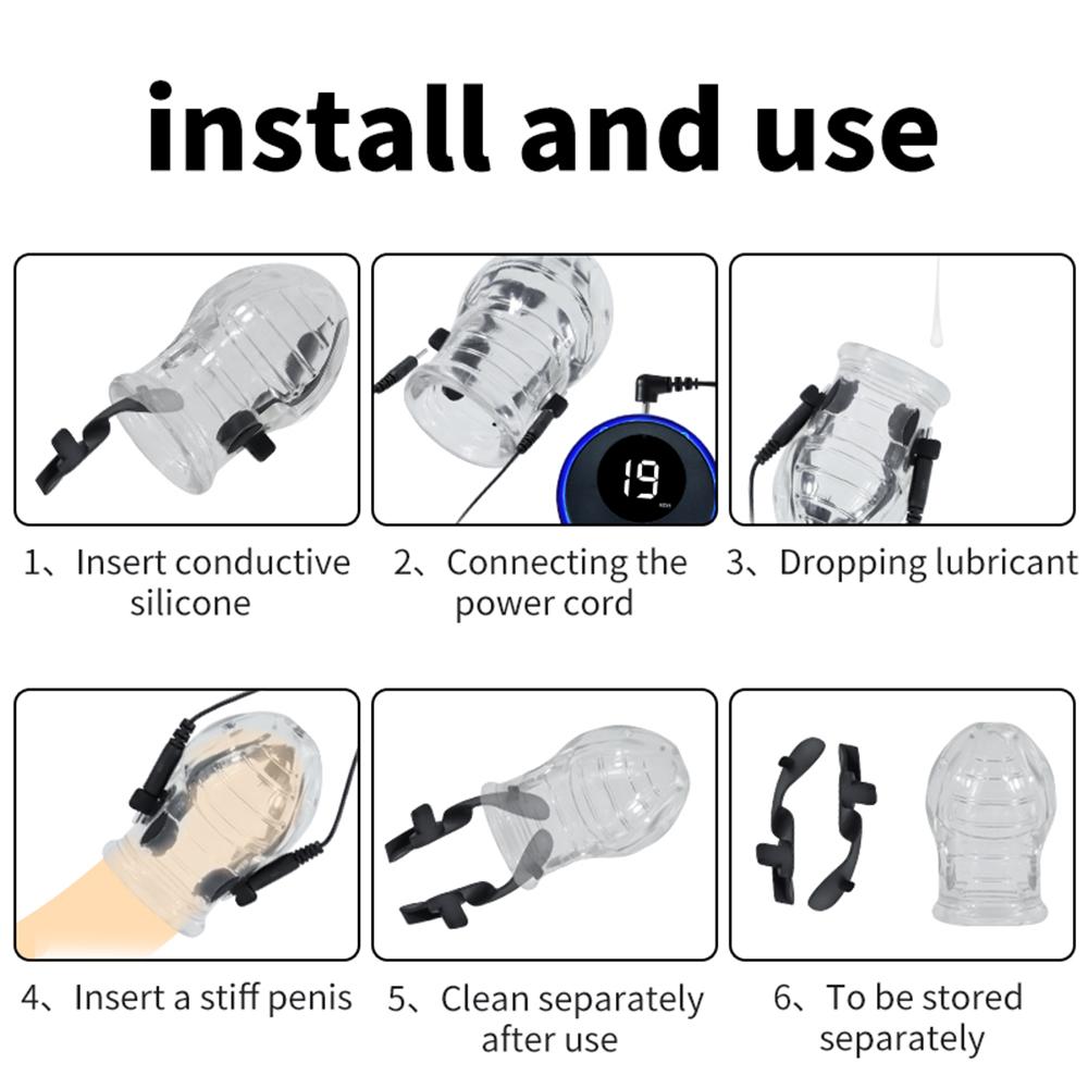 Электрический шок, кольцо на член, рукав на головку пениса, задержка эякуляции, клетка, терапия стимуляции члена, мужчина, гей, мастурбация, секс-игрушки