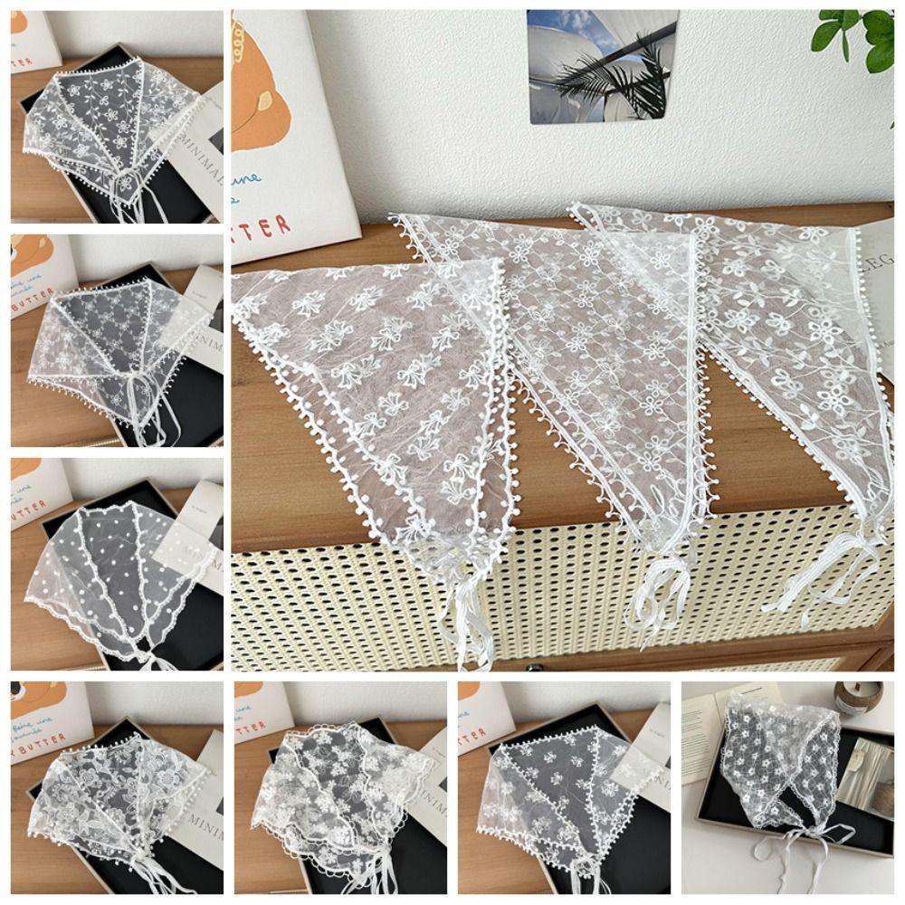 White Woven Floral Lace Hair Scarf Wraps Women Retro Sweet Retro Lace Hair Accessories Breathable Hair Band
