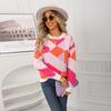 Autumn and Winter Round-neck Checkerboard Sweater, Valentine's Day Knitted Sweater Top