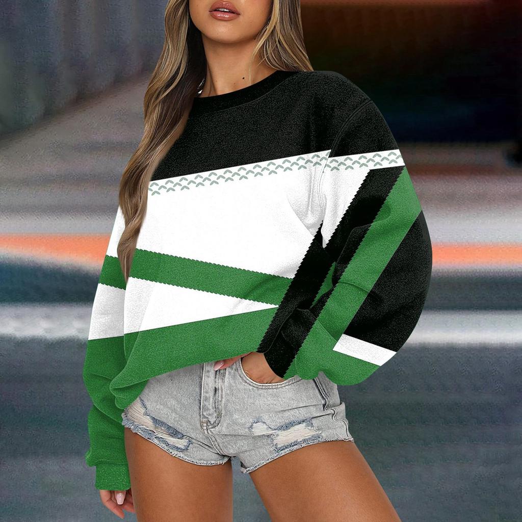 Женская повседневная мода ретро цветочный принт длинный рукав трикотажный спортивный топ свободного кроя