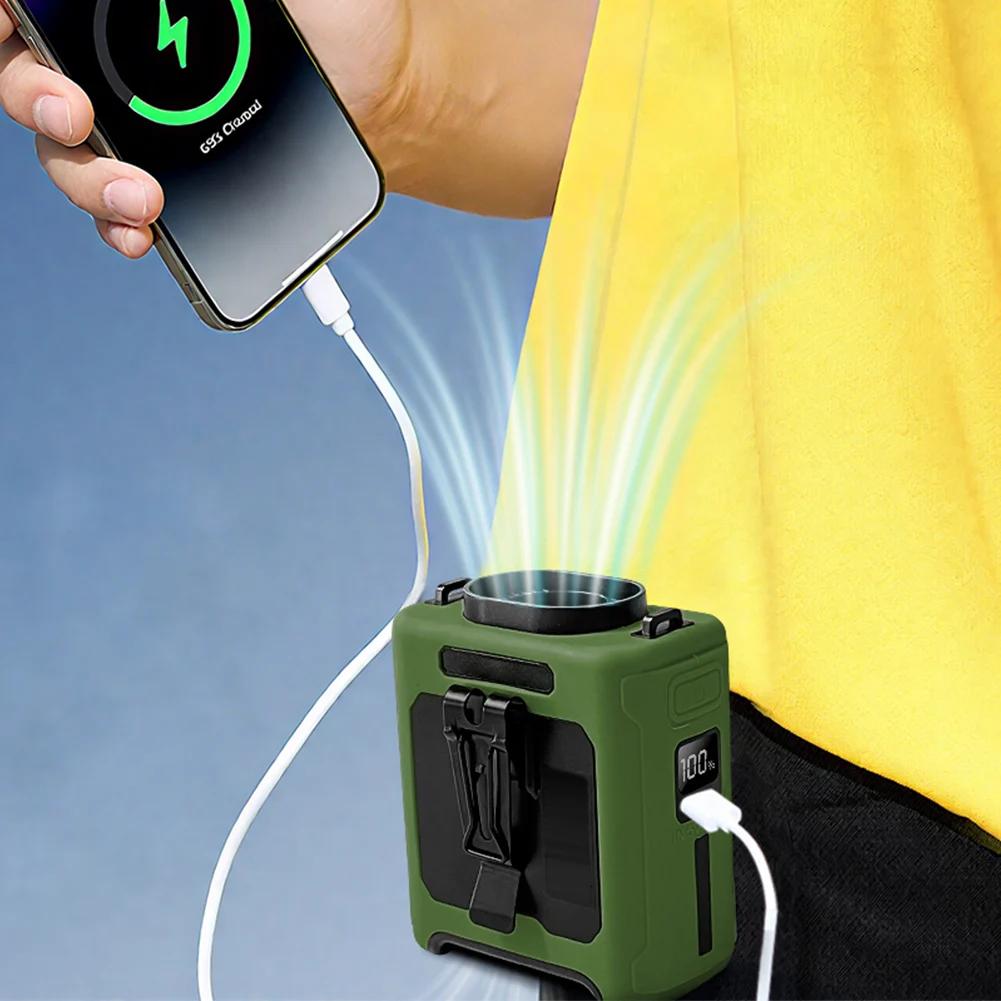 Портативный мини-вентилятор на пояс, подвесной на шею, с USB-зарядкой, маленький, для улицы, путешествий, кемпинга, с функцией Power Bank, светодиодной подсветкой