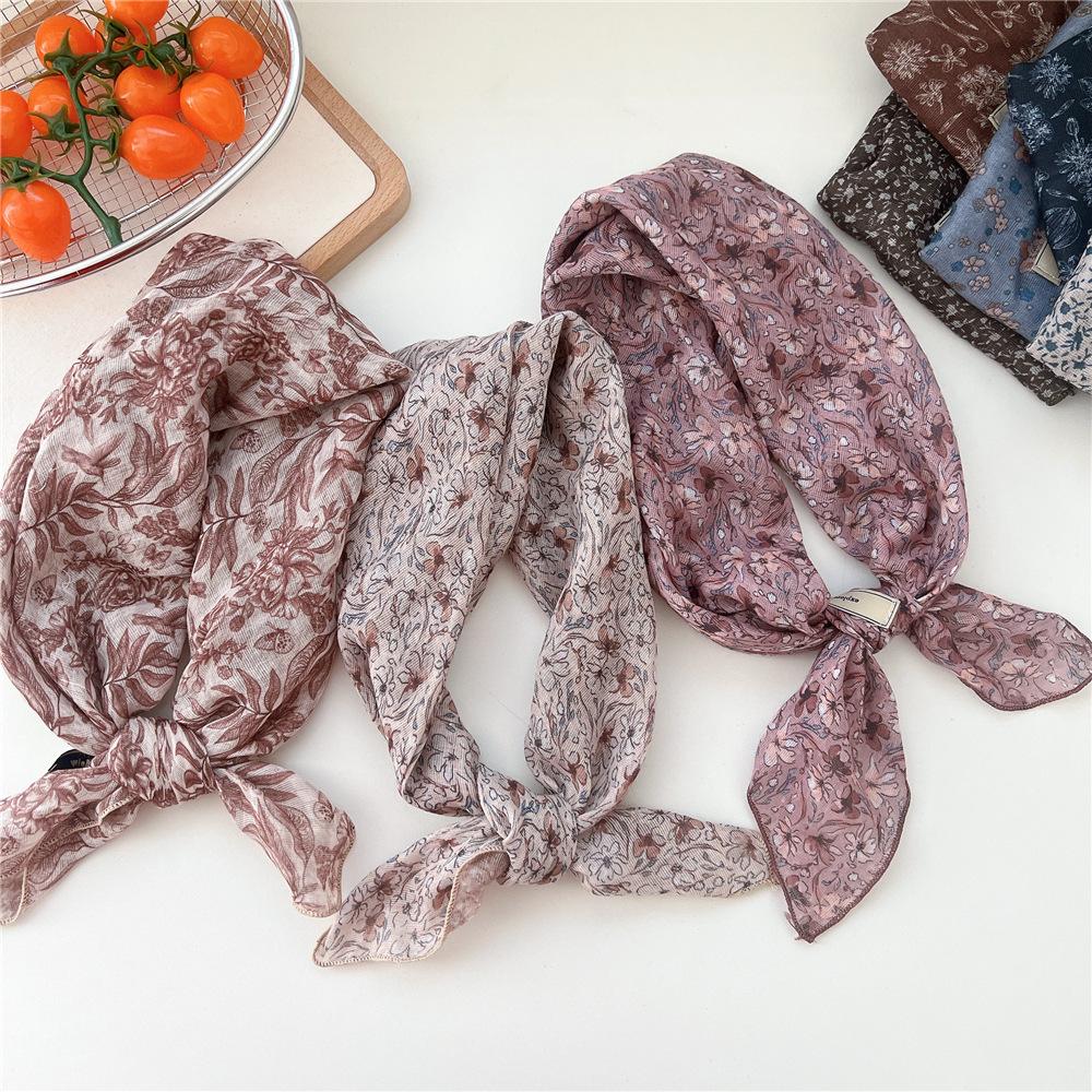 60cm Flower Print Cotton Bandanas Square Scarf Women Girls Headband Accessories Hairscarf Hairscarf