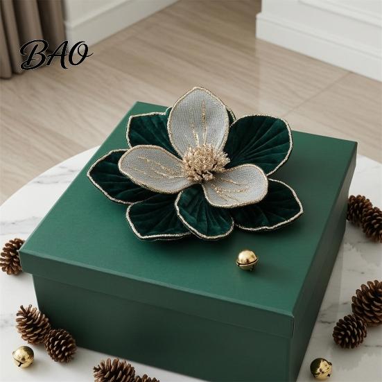 Christmas Magnolia Embellishments Glitter Flower, Velvet Artificial Flower Pick for Xmas Tree Indoor Holiday Landscaping and Vase, Faux Stem Ornament
