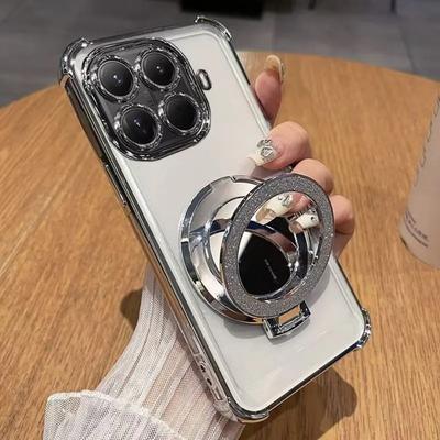 Чехол для телефона для iPhone 17 16E 17 Air 15 14 13 12 11 Pro Max 16 Plus Вспышка Зеркальный Магнитный Кронштейн Амортизирующий Мягкий Силикон